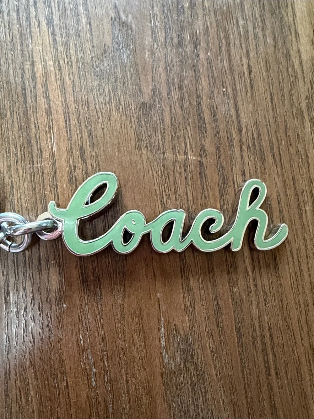 Coach Green Script Enamel Keyring with Silver Hardware - Picture 2 of 4